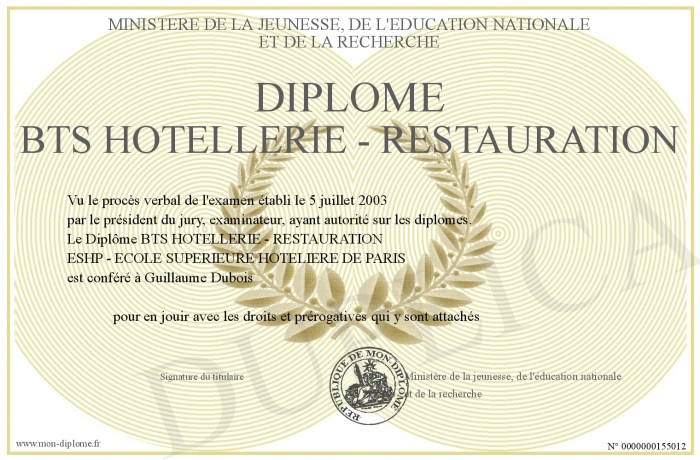 diplome hotellerie